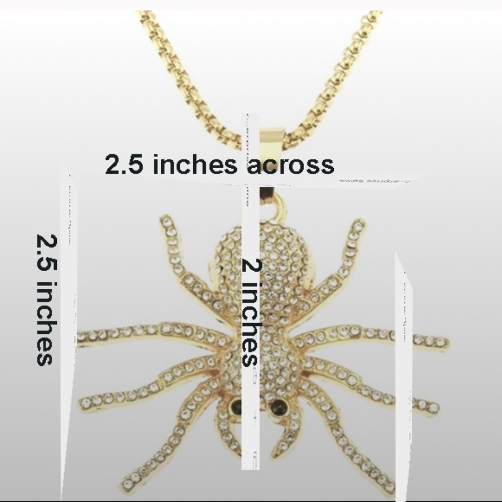 Spider Pendant Necklace Inlaid Rhinestones - Silver and Gold Color Accents - Picture 2 of 2